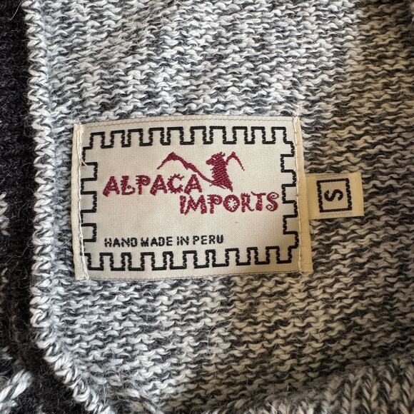 Alpaca Imports Boho Gray Handmade in Peru Knit Sweater Hoodie Small Fringe EUC - Picture 11 of 12
